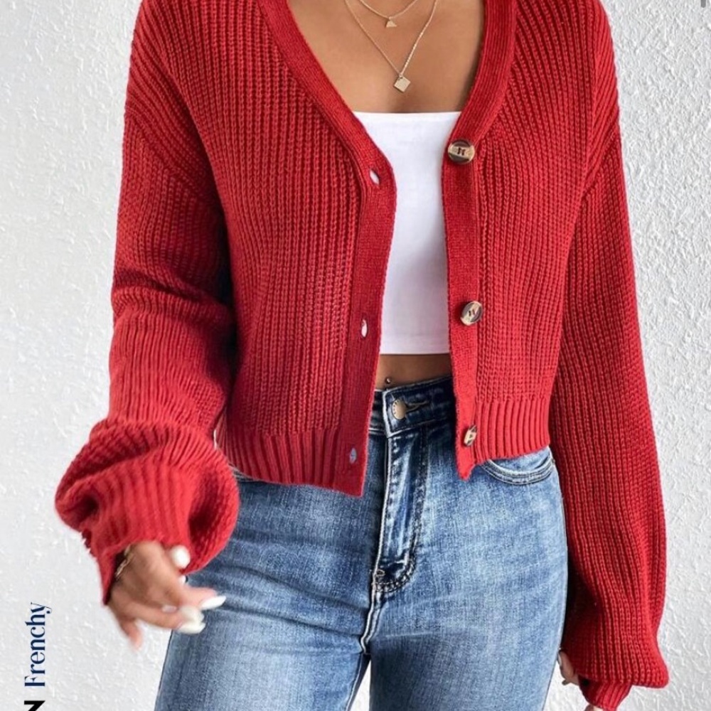 SHEIN Red Button-Up Cardigan